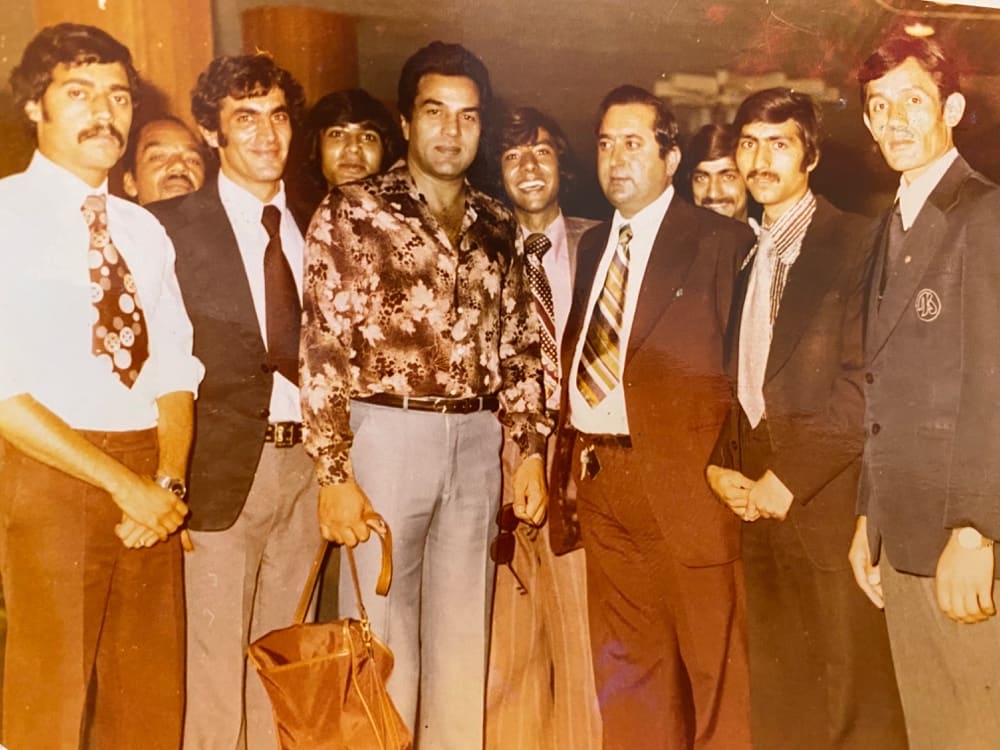 Atta Arghandiwal with the Indian actor Dharmendra and others at the Hotel Inter-Continental in Kabul.